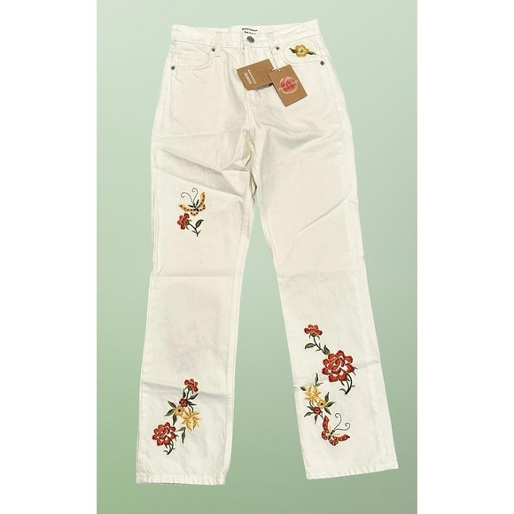 Reformation Jeans Womens 25 Cynthia High Rise Straight Floral Embroidery - Picture 1 of 9